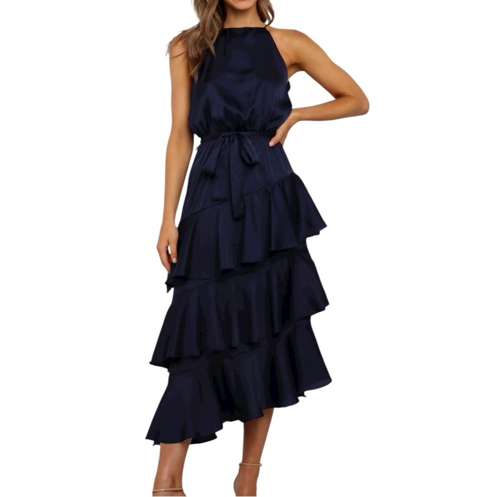 Petal and Pup Seychelle Asymmetric Tiered Dress, Navy, Sz 6